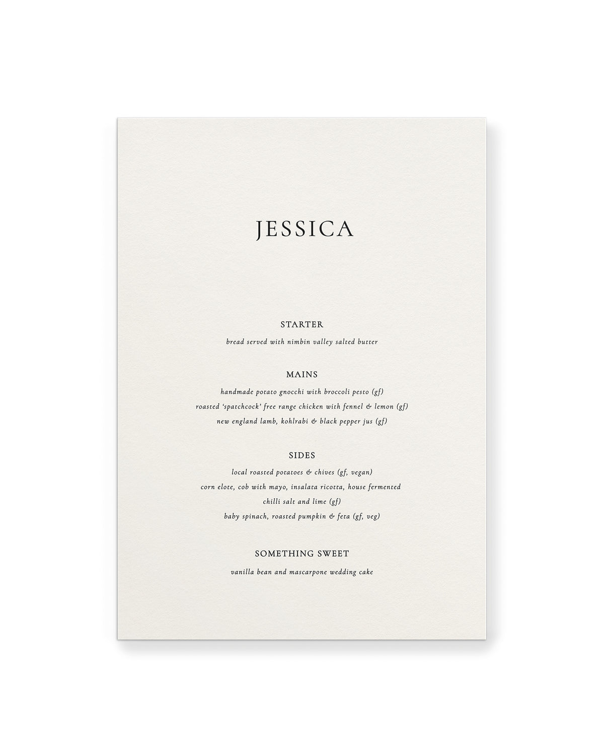 George Wedding Menu